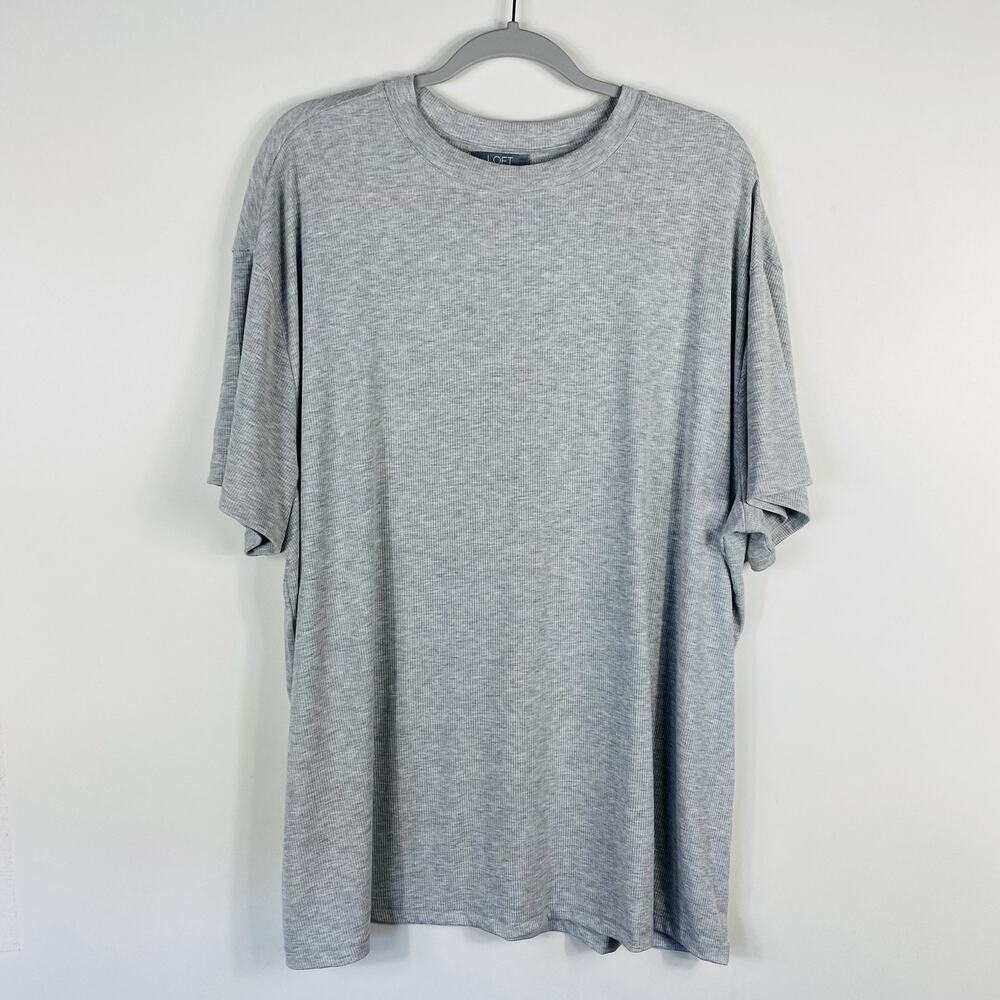 LOFT Pajama Top XXL Gray Ribbed Sleep Short Sleeve Stretch Crewneck